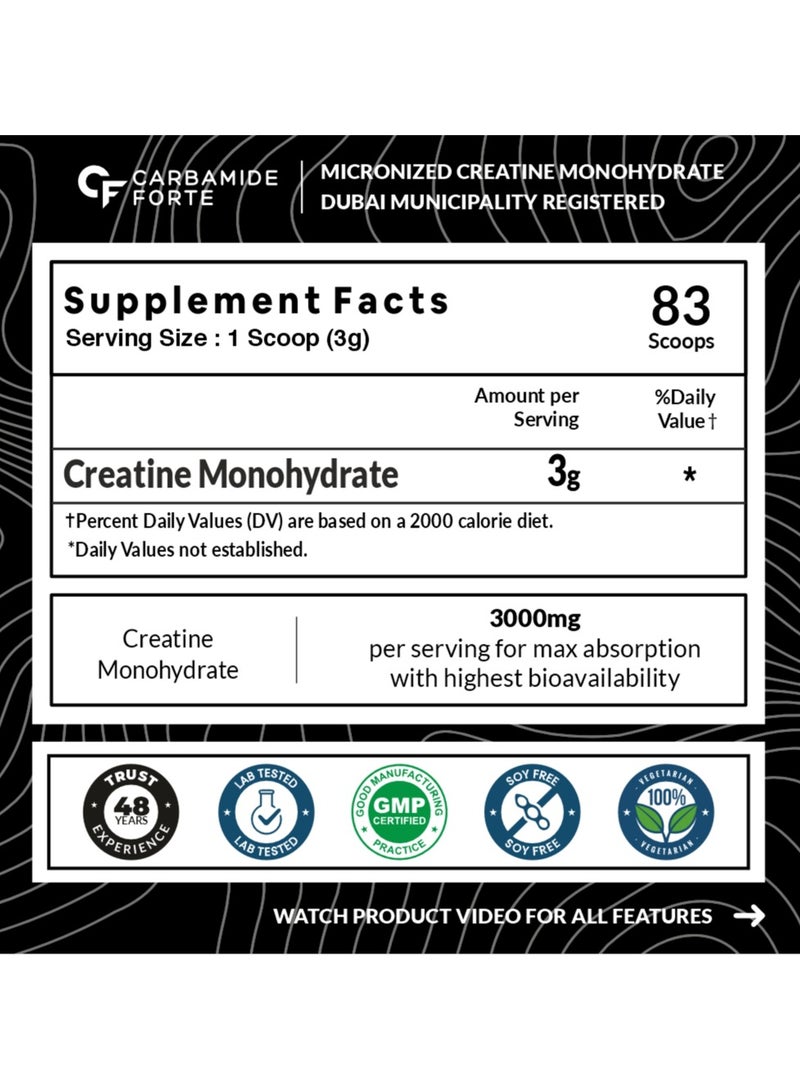 كارباميد فورتي مسحوق الكرياتين مونوهيدراتي من كارباميد فورت ميكرونيزد | مكمل الكرياتين لتضخيم العضلات الهزيلة وقوتها وطاقتها - بدون نكهة - 83 حصة - 250 جم - Image 2